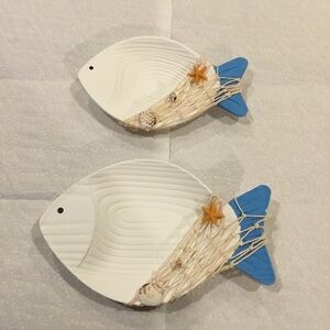 2Pcs Wood Fish Nautical Beach Wall Decor, Wooden Hanging Coastal